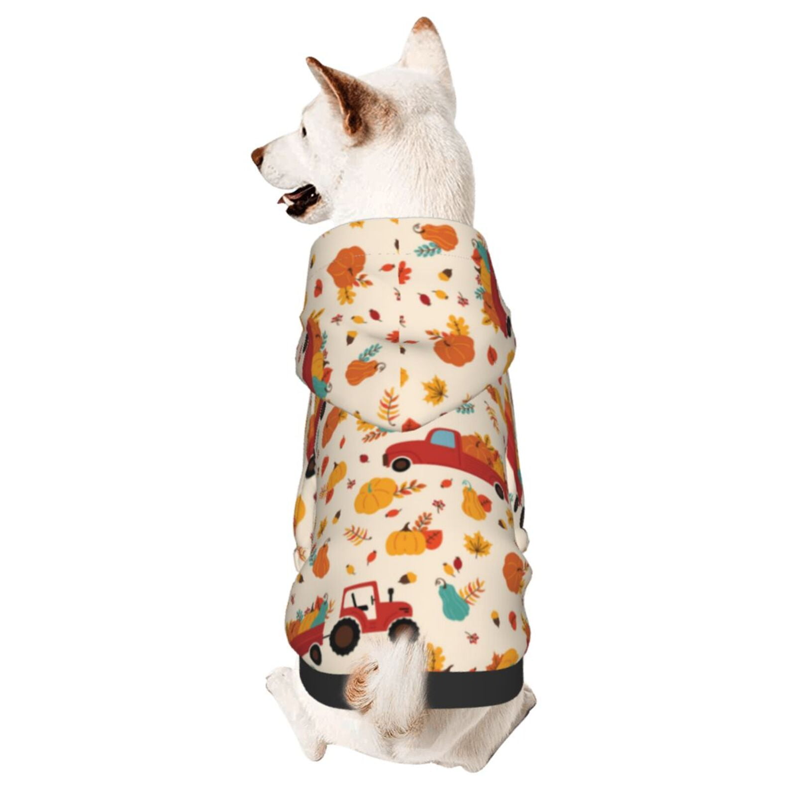 Adobk Pumpkins On Red Car And Tractor Print Dog Hoodie Dog Sweater
