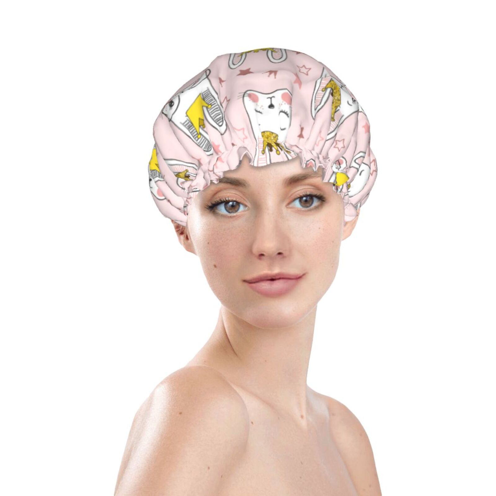 Adobk Queen For Rabbit Print Shower Cap Large Shower Cap for Women