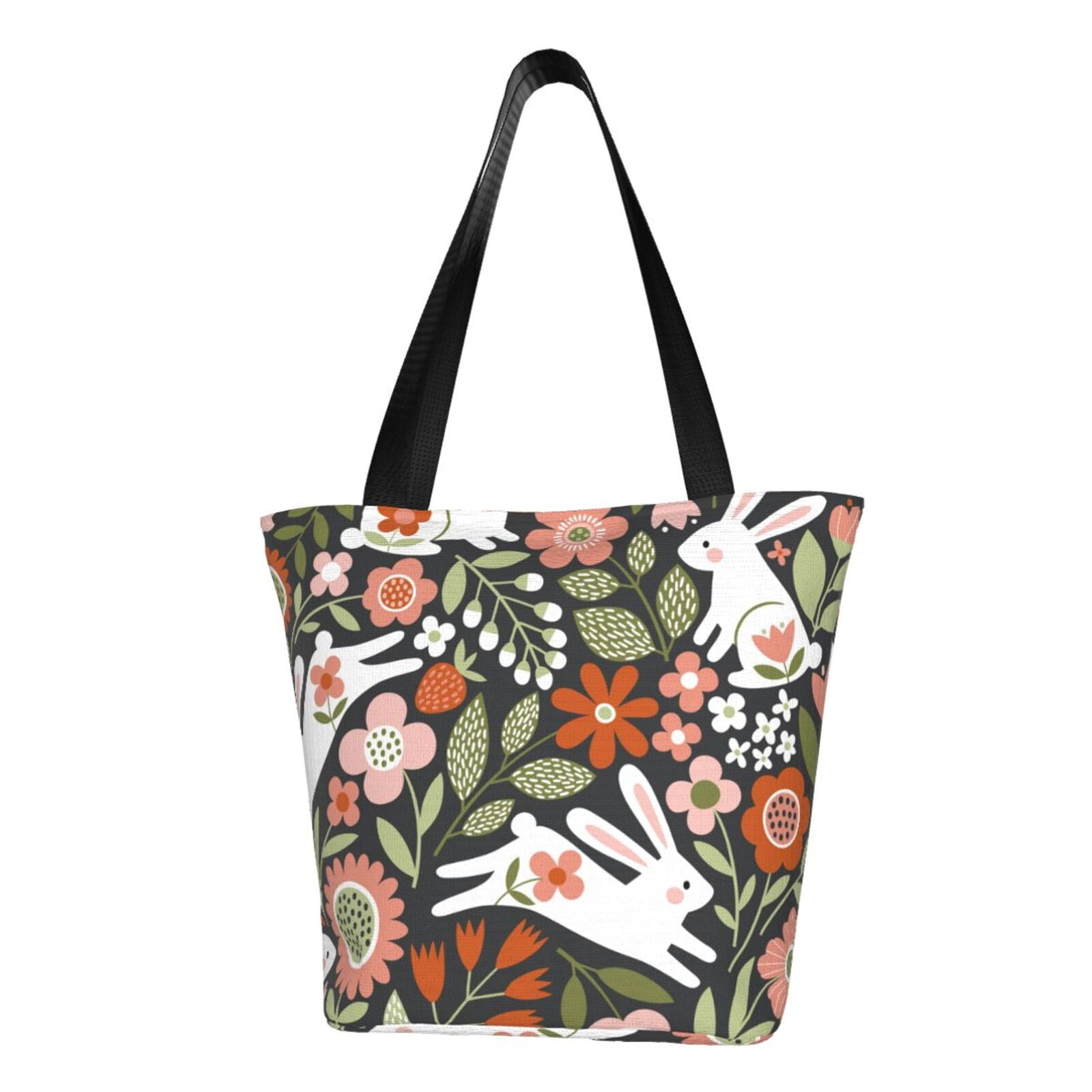 Adobk Rabbits On Floral Canvas Tote Bag Vintage Tote Bag Shopping Bags