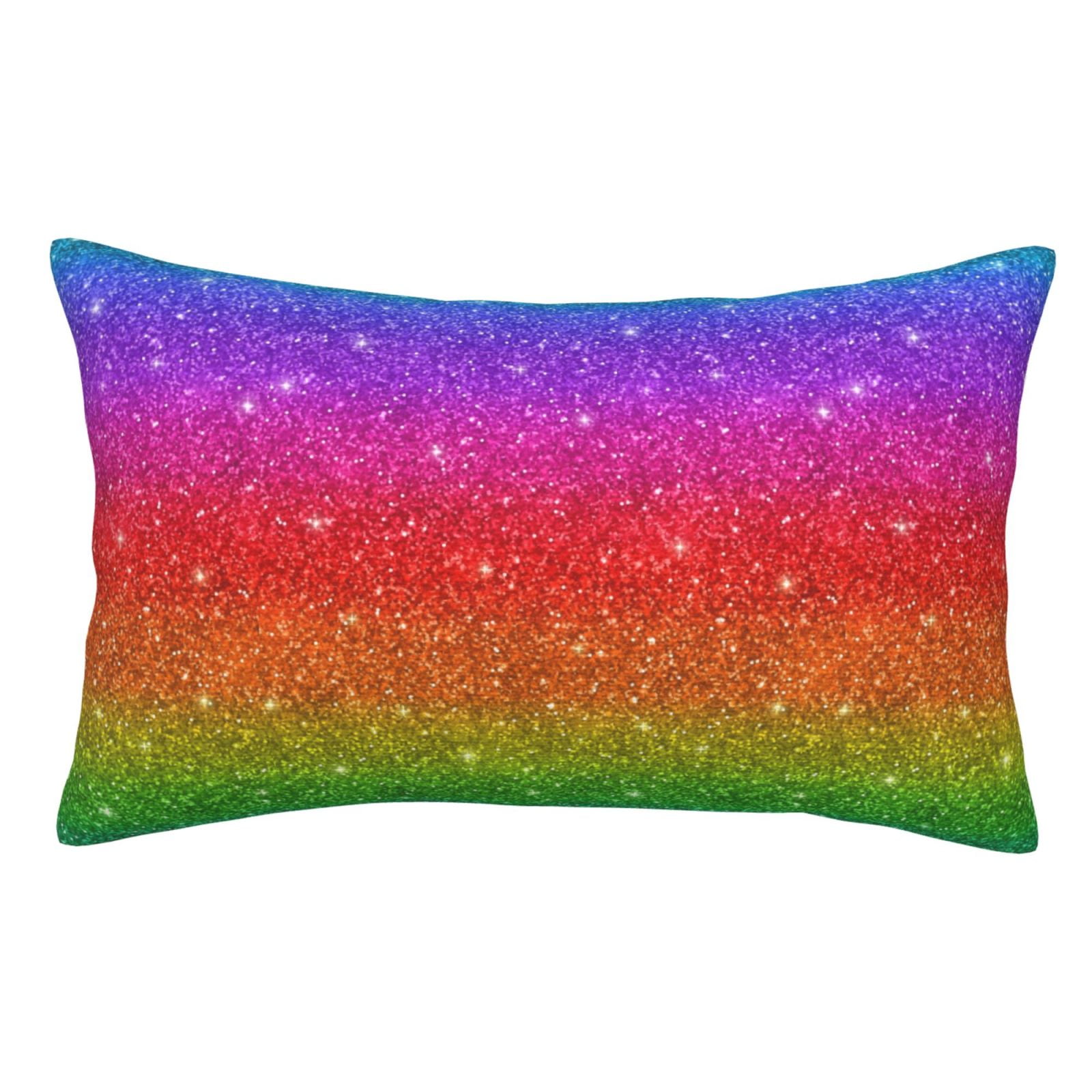 Adobk Rainbow Glitter Print Pillow Cases Standard Size,Rainbow Glitter