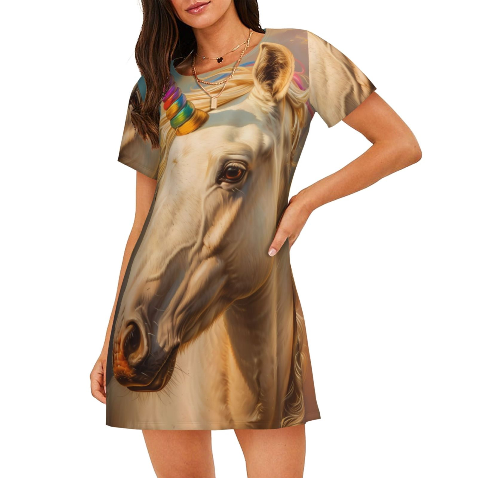 Bimba Women's Geometric Print Sleepshirt - Short Sleeve Nightwear Dress With Pockets - View #5