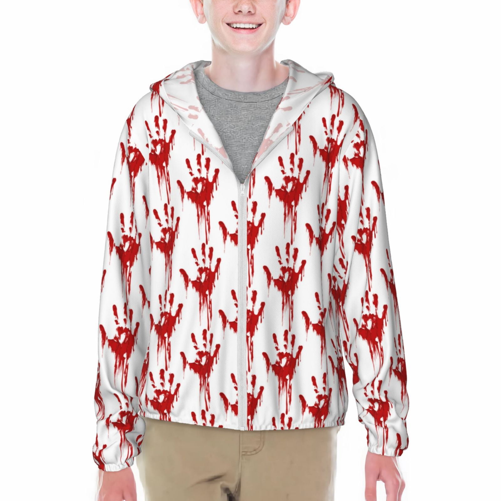 Adobk Red Bloody Scary Hands Print Rash Guard Long Sleeve UPF 50+ UV