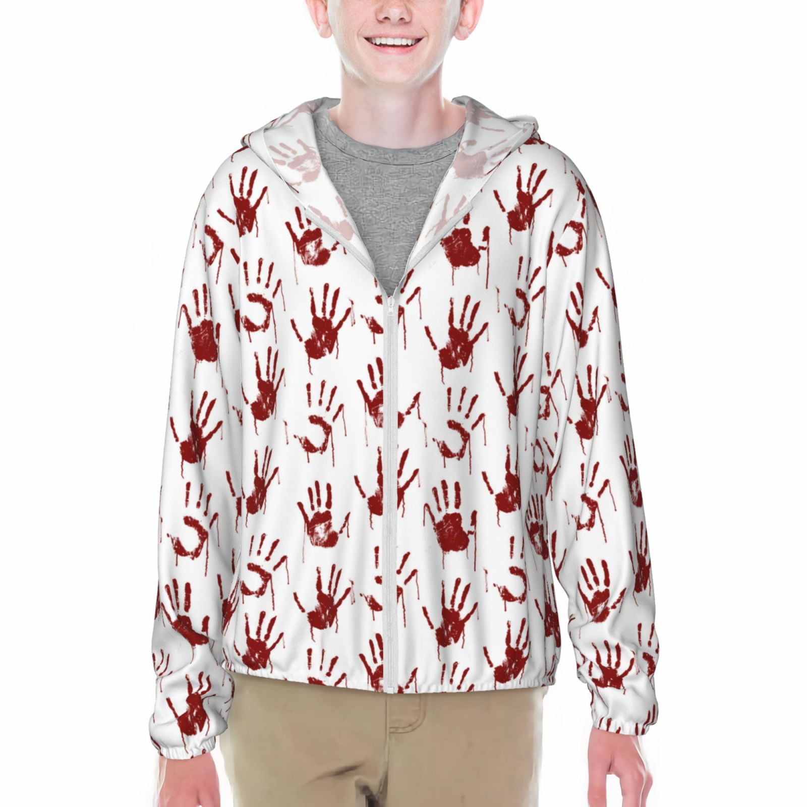 Adobk Red Bloody Scary Hands2 Print Rash Guard Long Sleeve UPF 50+ UV