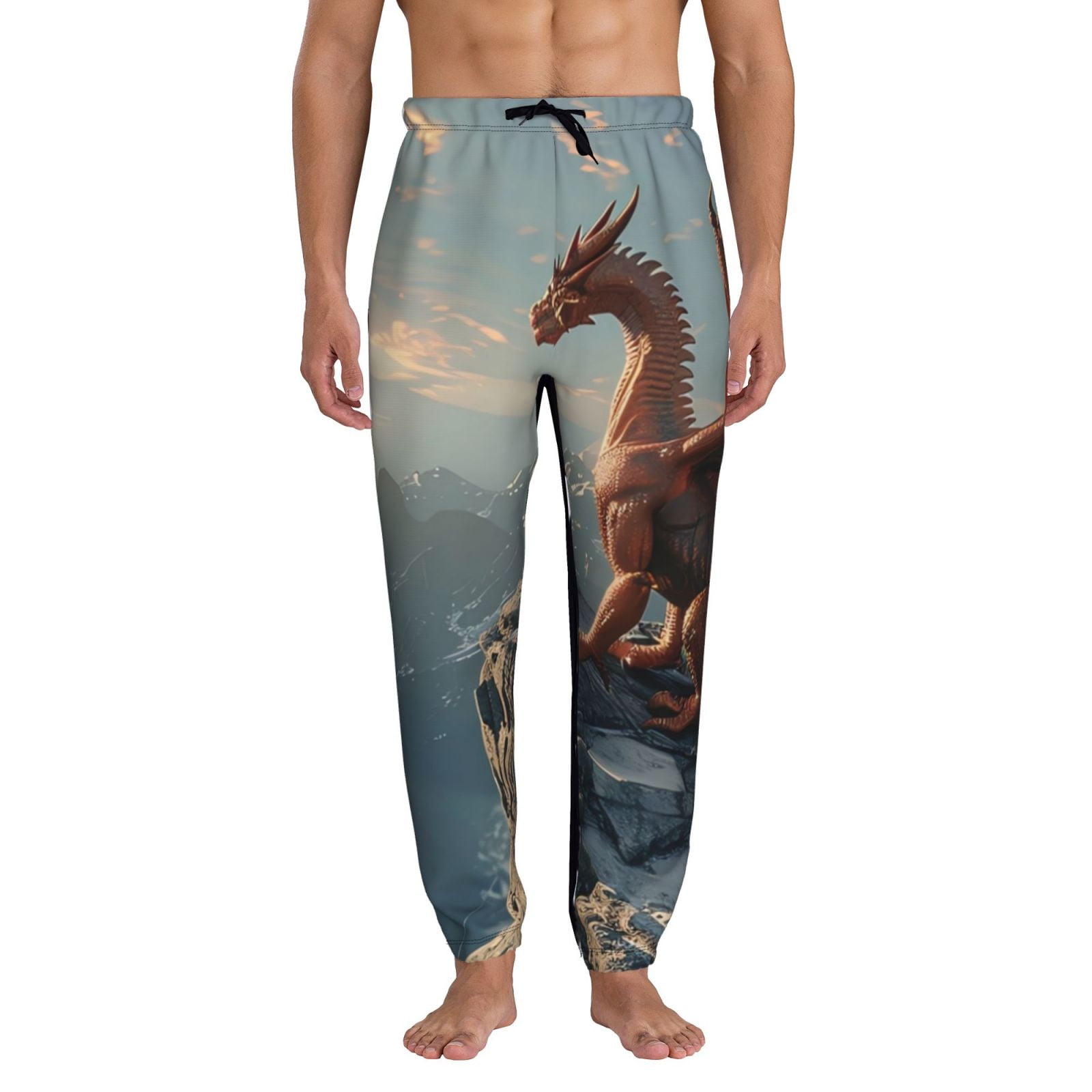 Adobk Red Dragon Mountain Sunrise Print Men's Sweatpants Tapered ...