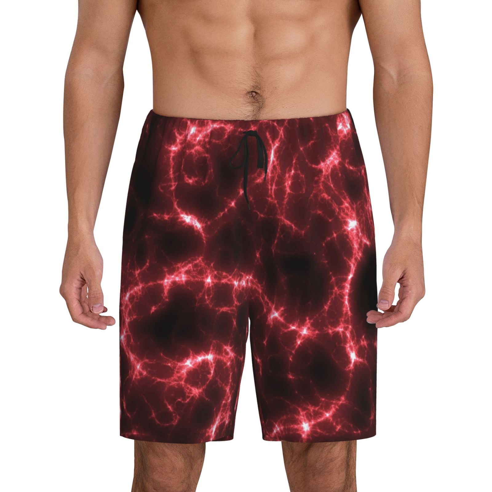 Adobk Red Line Print Pajama Shorts Elastic Waistband Sleep Lounge Short