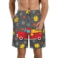 Adobk Red Pickup Truck With Pumpkins Print Men's Swim Trunks Hawaiian