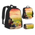 Adobk Red Wine Glasses Print Backpack Set ,School Bags with Lunch Box