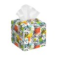 Adobk Retro Bike Print Tissue Box Cover, Square PU Leather Tissue