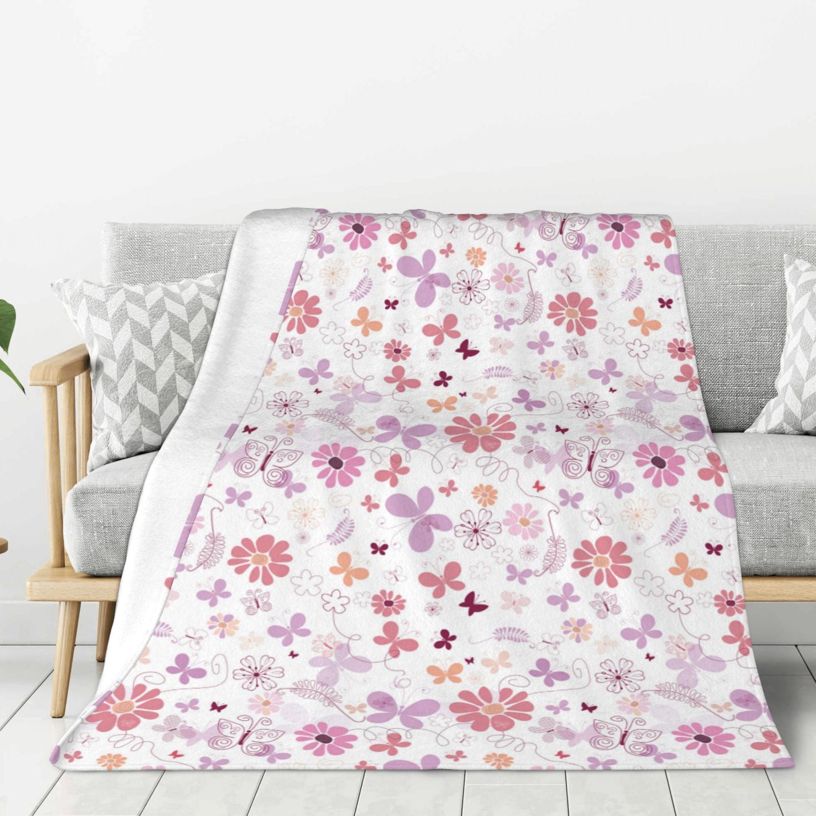 Adobk Retro Floral Print Blanket Super Soft Flannel Throw Blanket