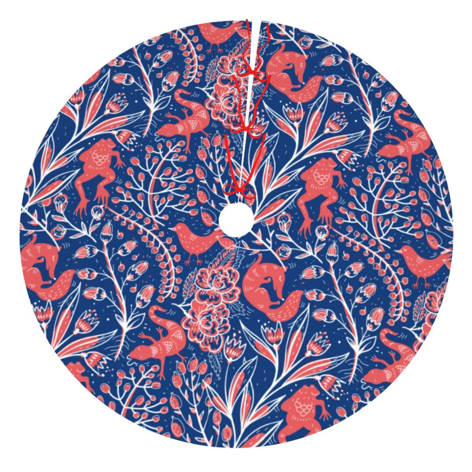 Adobk Retro plants forest animals Print Christmas Tree Skirt Christmas