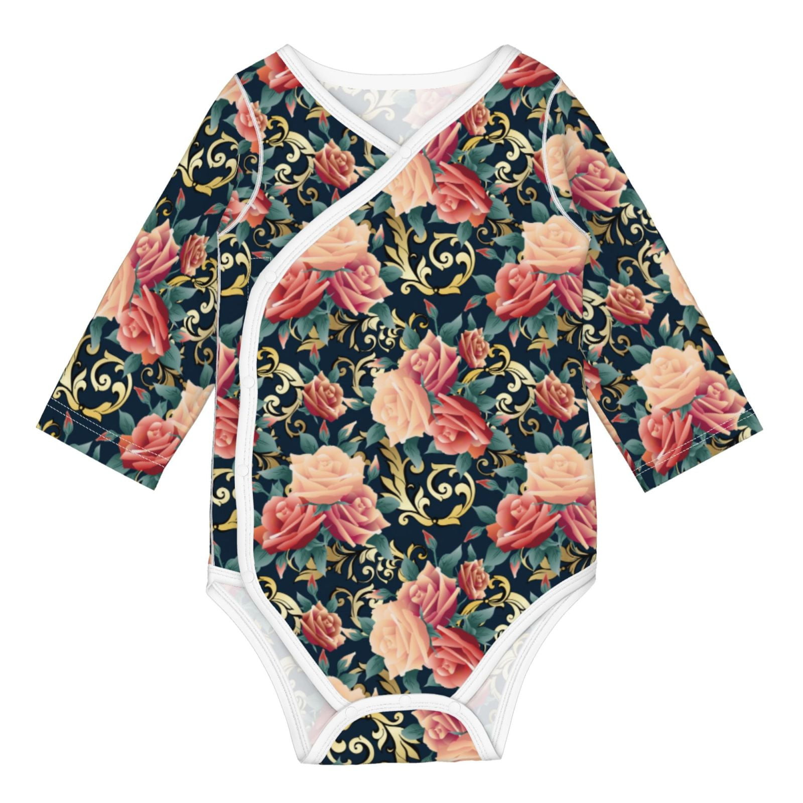 Adobk Rose Flowers Print Baby LongSleeve Bodysuit Baby Clothes Newborn