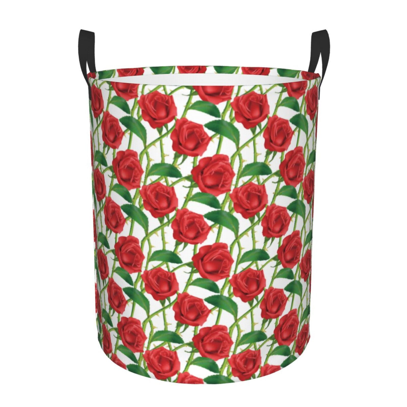Adobk Rose Flowers Print Laundry Basket,irty Clothes Hamper with Handle