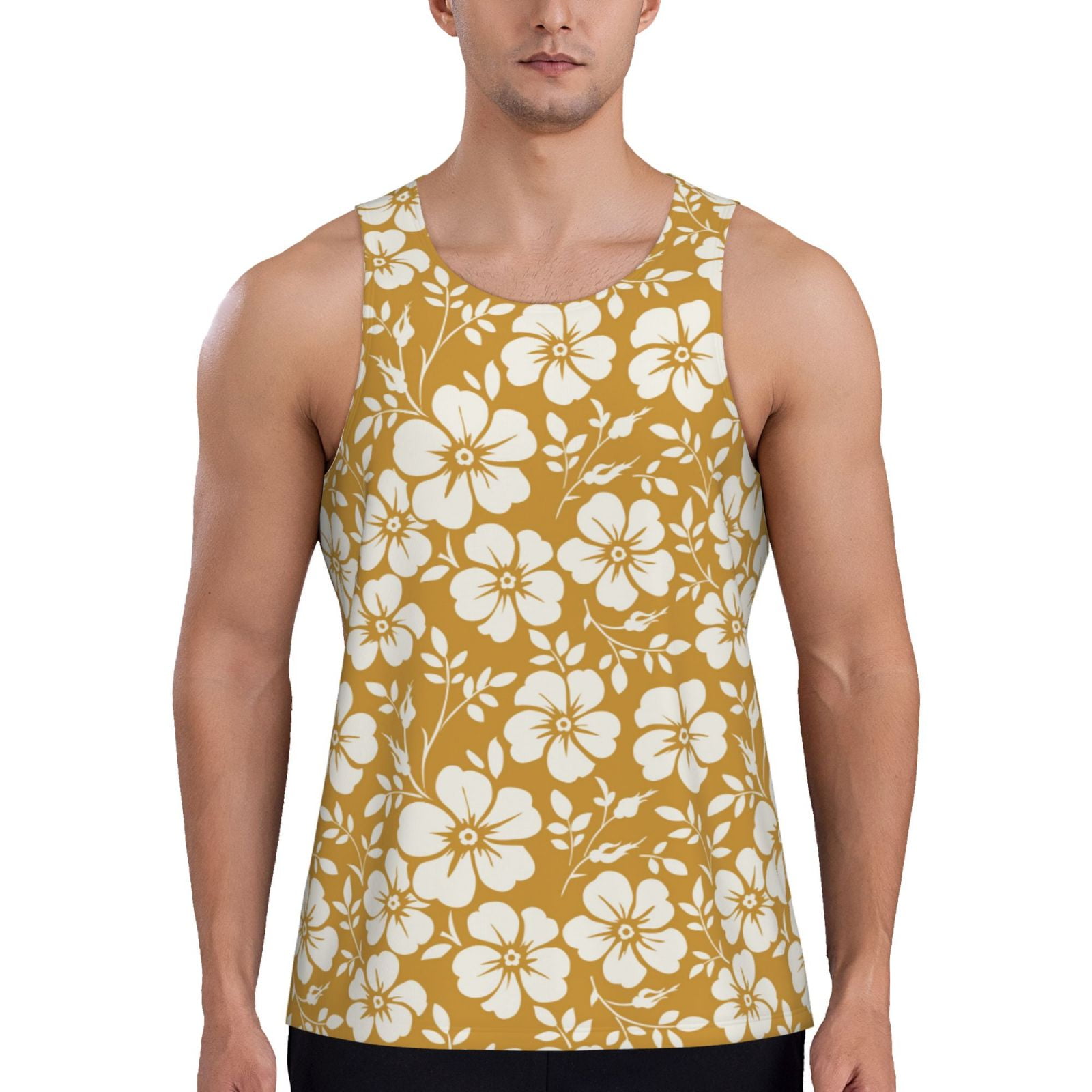 Adobk Rose Flowers Print Men's Workout Tank Tops Sleeveless Mesh Muscle