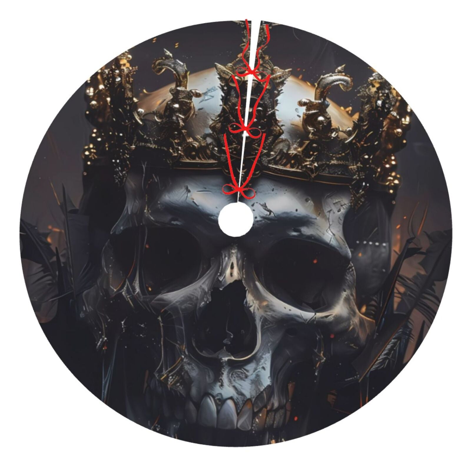 Adobk Royal Skull With Golden Crown Print Christmas Tree Skirt