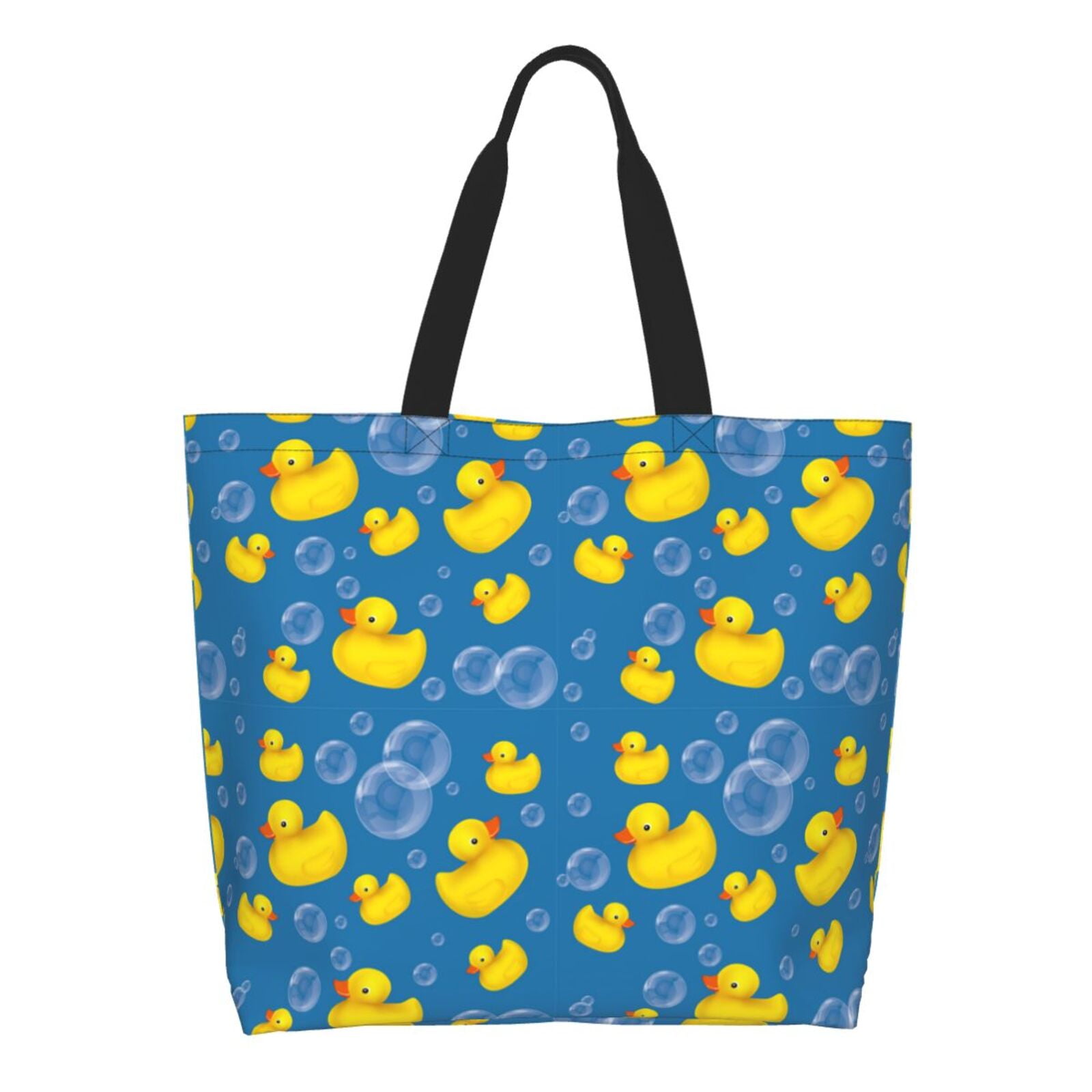 Adobk Rubber Duck Print Stylish Canvas Tote Bag with an External Pocket