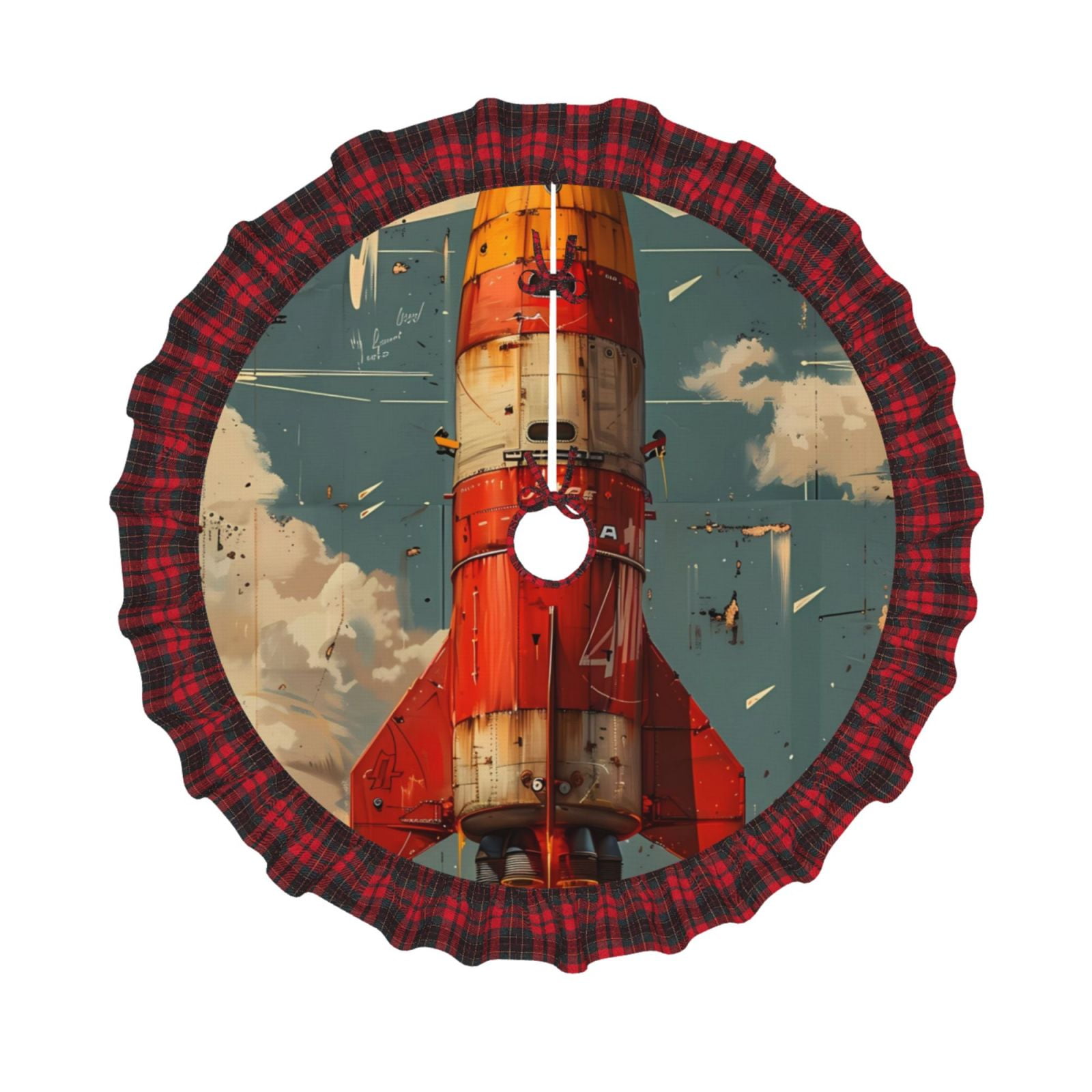 Adobk Rusty Rocket Launch Print Christmas Tree Skirt Party Decorations