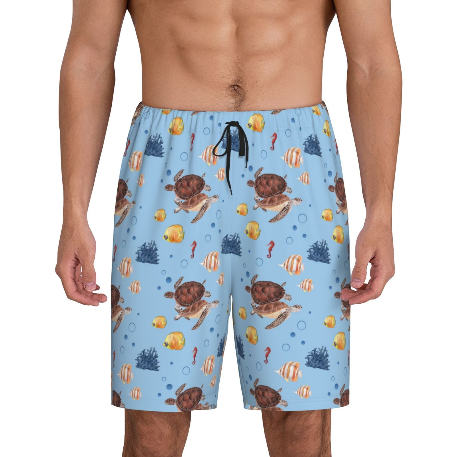 Adobk Sea Turtle Print Pajama Shorts Elastic Waistband Sleep Lounge