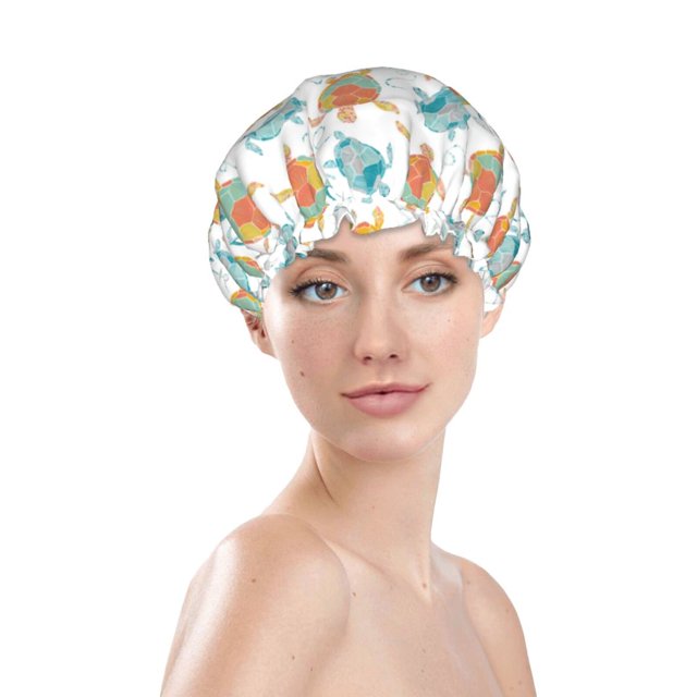 Adobk Sea Turtle Print Shower Cap Large Shower Cap for Women Reusable