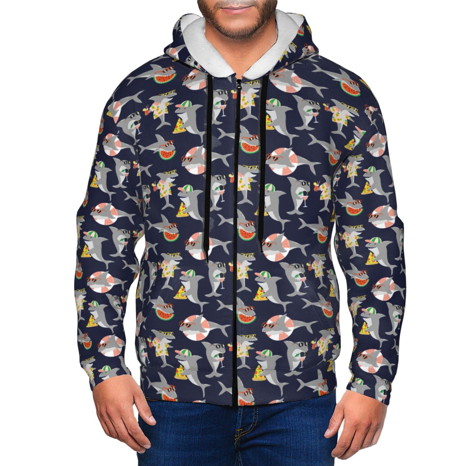Adobk Sharks In Sunglasses Print Mens Full-zip Hoodie, Zip-up Hooded ...