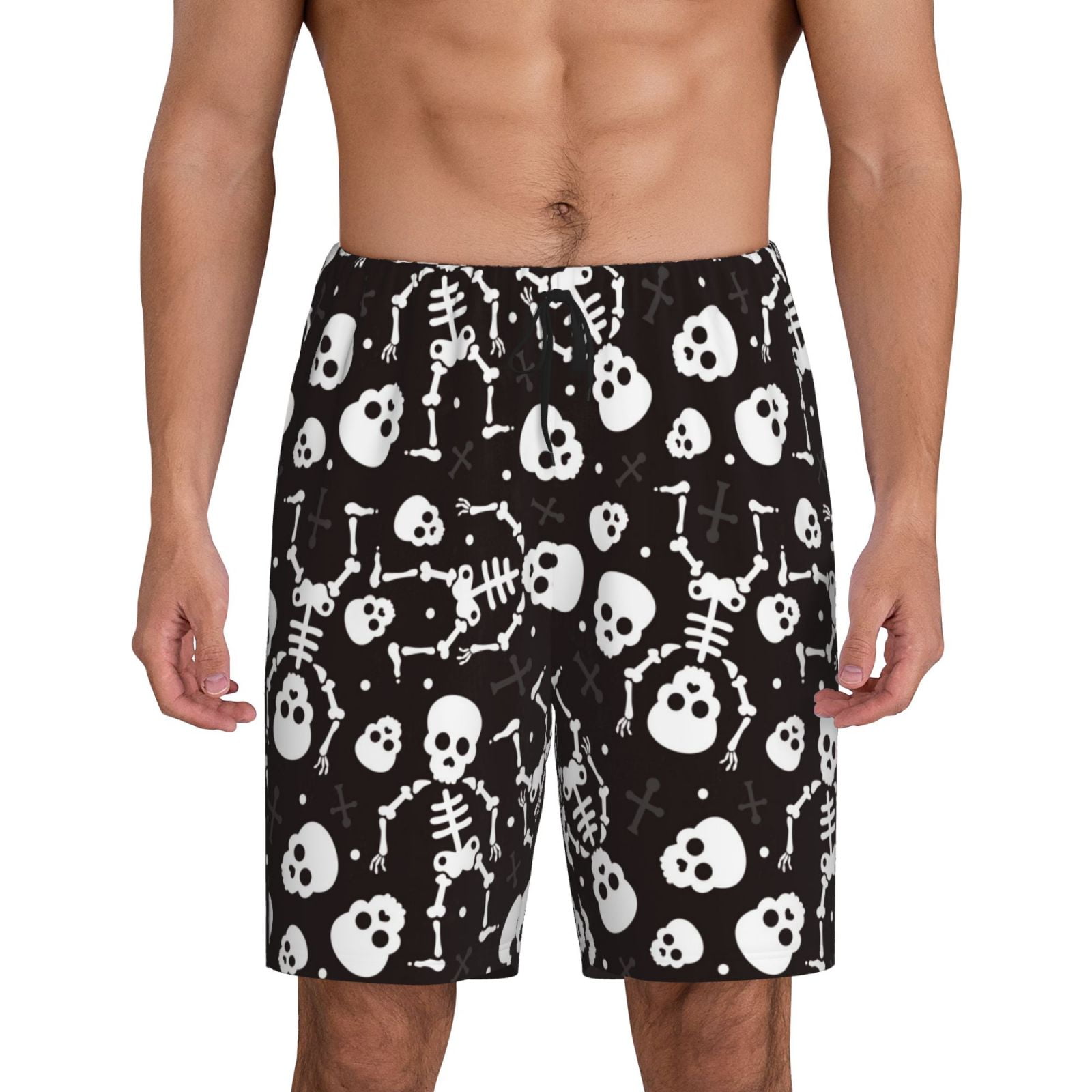 Adobk Skeleton Print Pajama Shorts for Men Pjs Bottoms Sleep Shorts ...