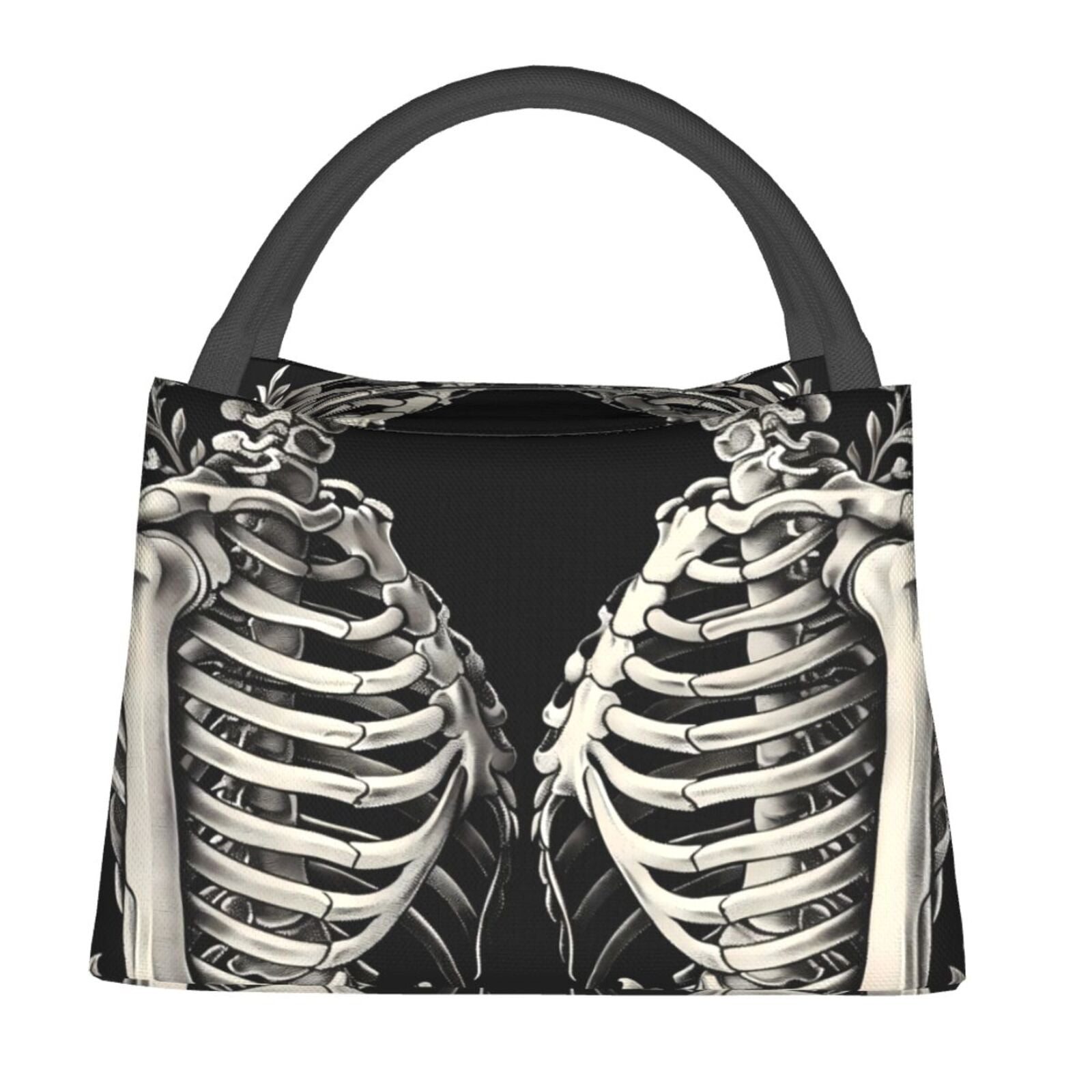 Adobk Skeletons Love Flowers Print Portable Insulated Lunch Container