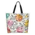 Adobk Skull and Flowers Print Stylish Canvas Tote Bag with an External