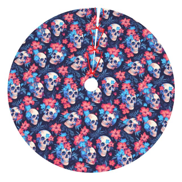 Adobk Skull flower blue Print Christmas Tree Skirt Christmas Tree