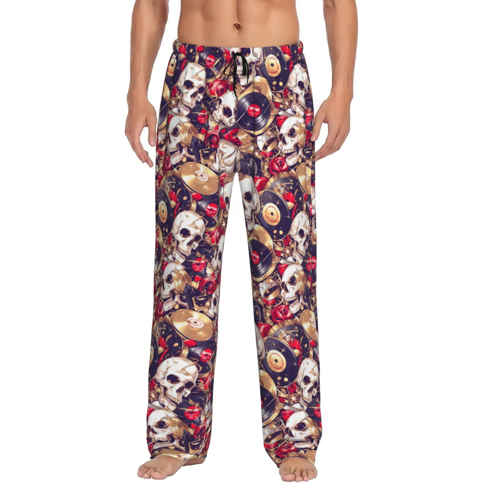 Adobk Skull record artist Print Men's Poly-Spandex Jersey Knit Pajama ...