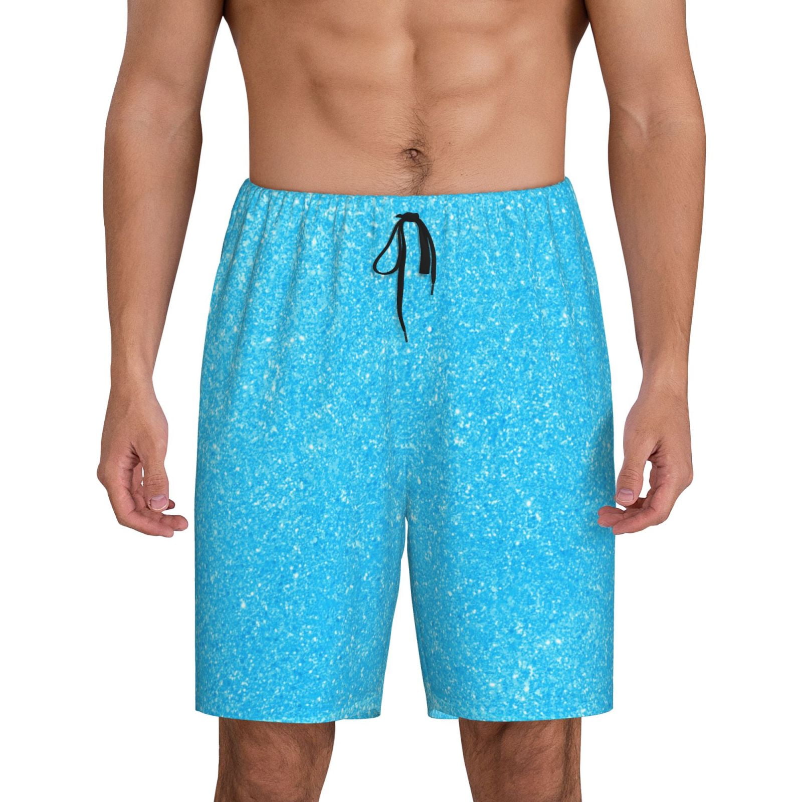 Adobk Sky Blue Glitter Print Pajama Shorts for Men Pjs Bottoms Sleep
