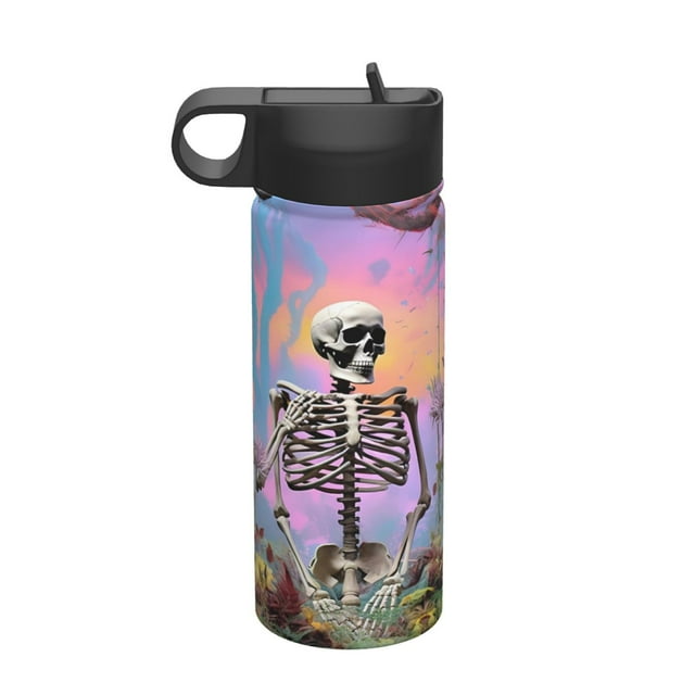 Adobk Sky Sunflower Skull Print Water Bottle,18oz Sports Insulated
