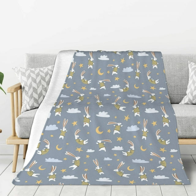 Adobk Sleep Rabbit Print Blanket Super Soft Flannel Throw Blanket