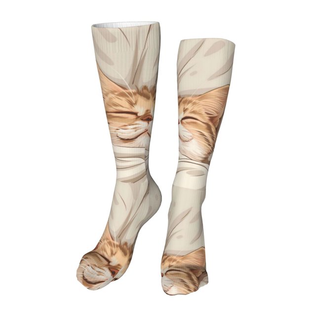 Adobk Sleeping Cat In Blanket Print Knee High Socks Athletic Tube Socks