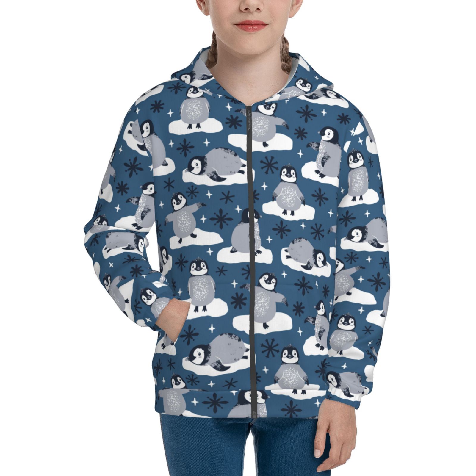 Adobk Snow Penguin Print Teenage Hoodies Fashion Crew Neck Zipper Hooded,Zip Hooded Hoodie ...