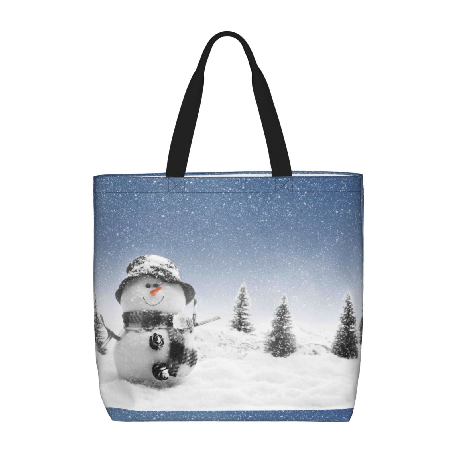 Adobk Snowman And Christmas Tree Print Tote Bags Shoulder Bag Beach Bag ...