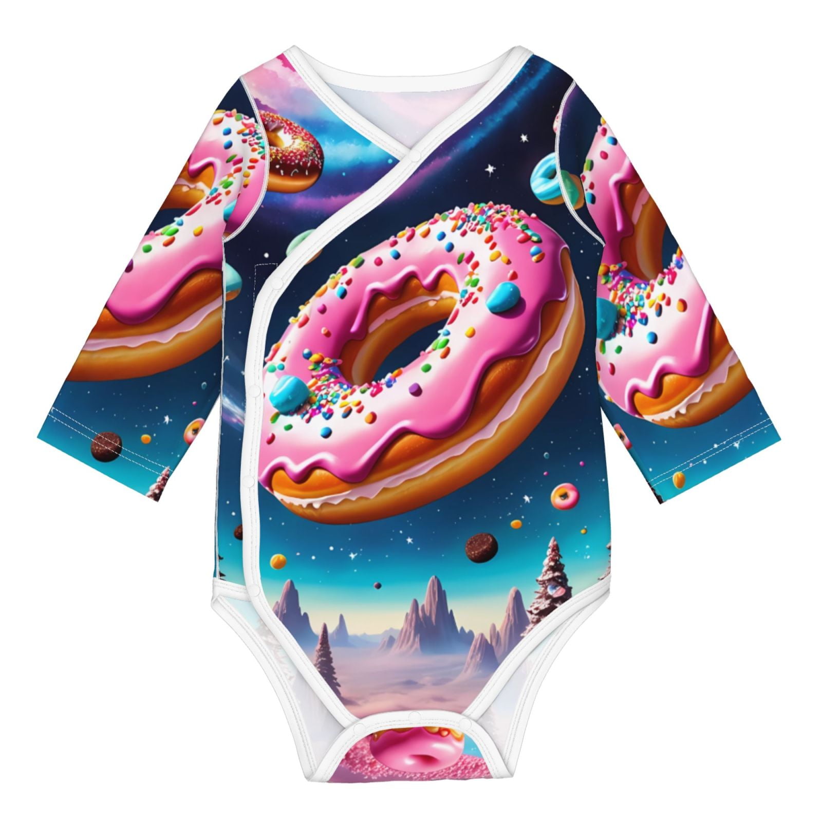 Adobk Starry Sky Pine Tree Donut Print Baby LongSleeve Bodysuit Baby