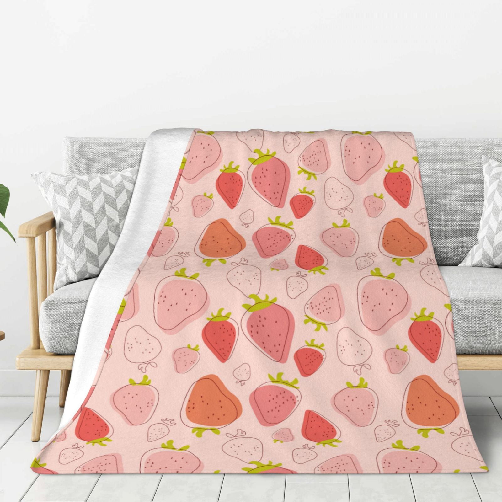 Adobk Strawberry Print Blanket Super Soft Flannel Throw Blanket