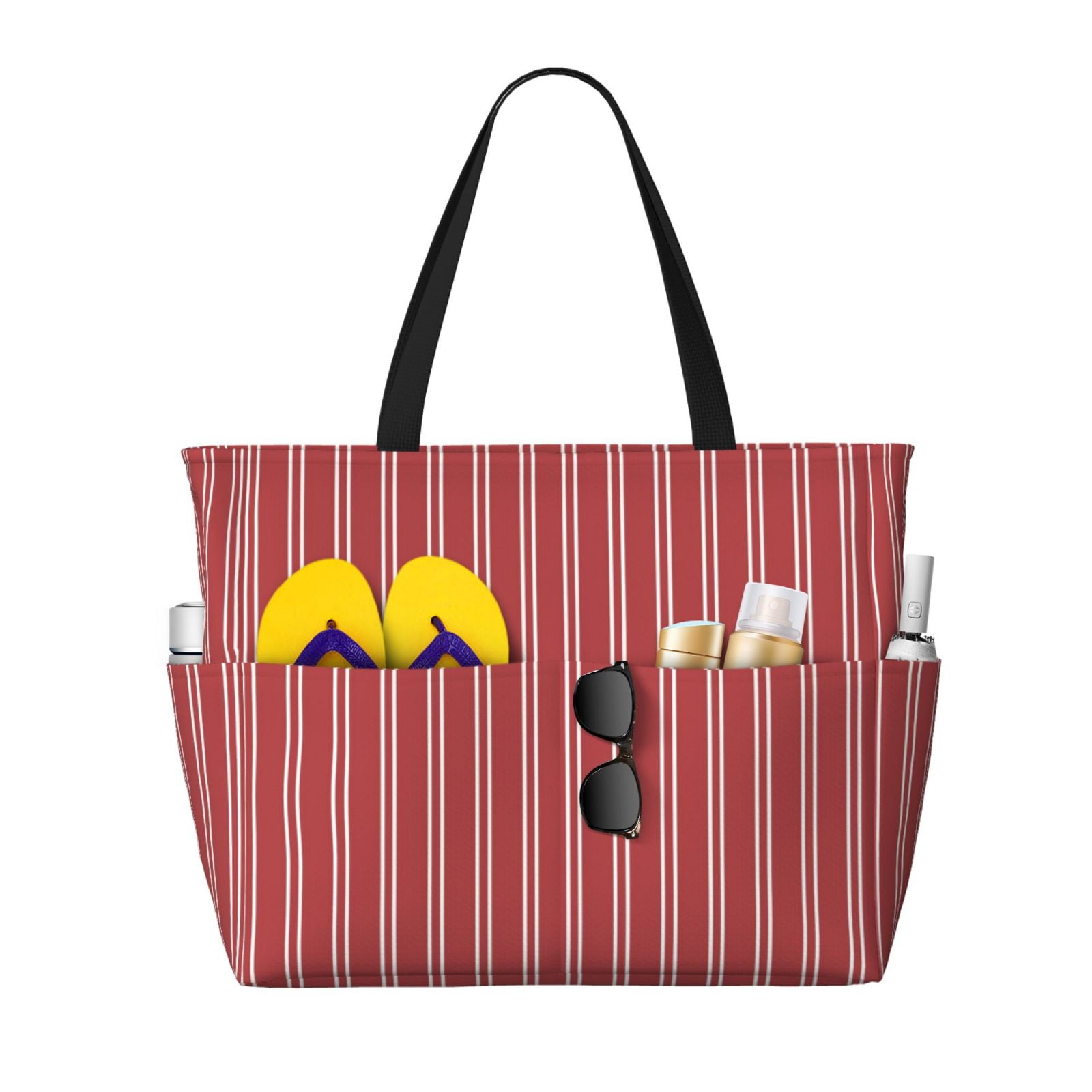 Adobk Stripes Red White Print Beach Bag for Women Large Beach Tote Bag ...