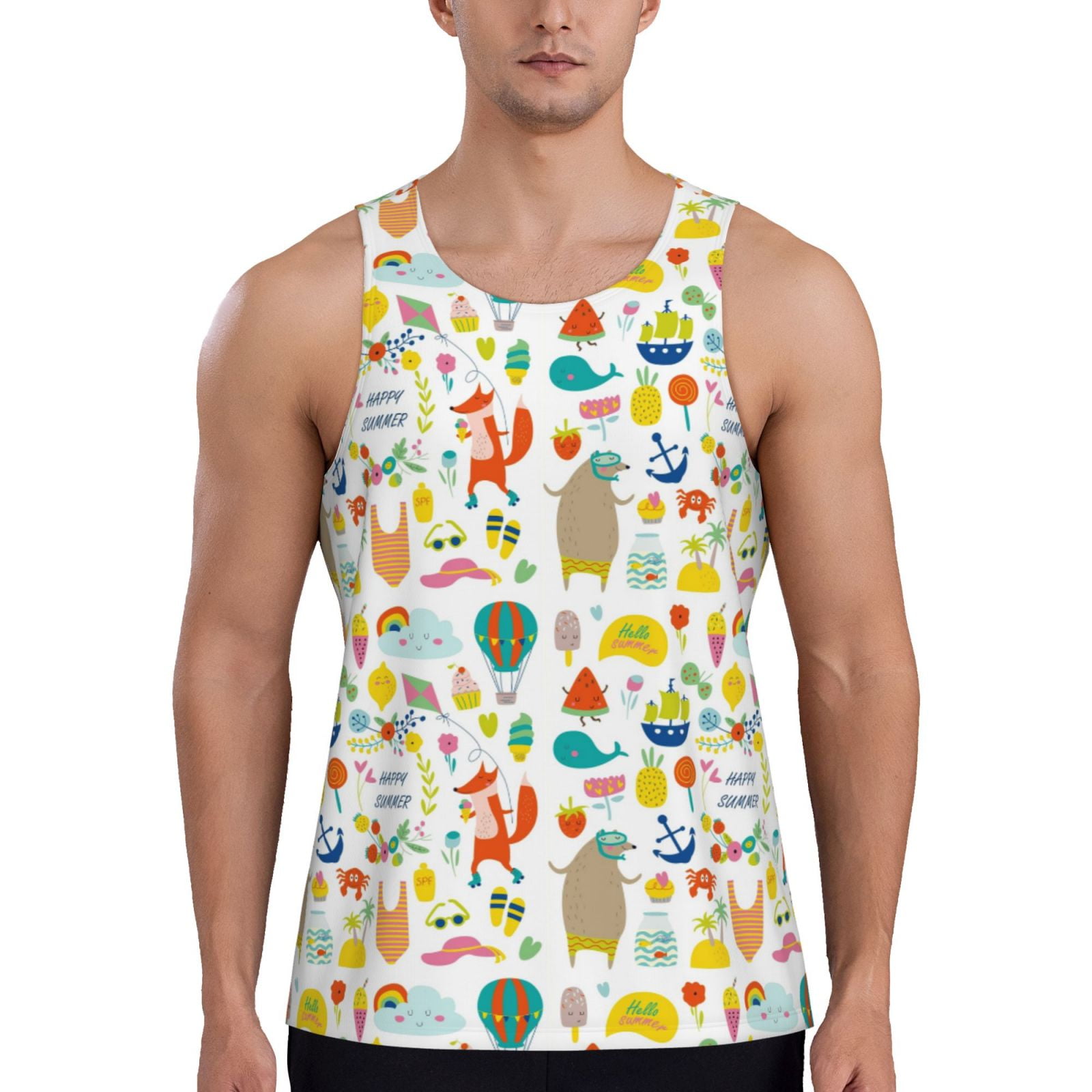 Adobk Summer Animal Print Men's Workout Tank Tops Sleeveless Mesh