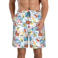 thumbnail image 1 of Adobk Summer Stamp Print Men's Swim Trunks Hawaiian Bathing Suit Swimsuits Beach Shorts with Pockets-Small, 1 of 6
