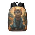 Adobk Sunflower Meditating Cat Print 17 Inch Lightweight Backpack