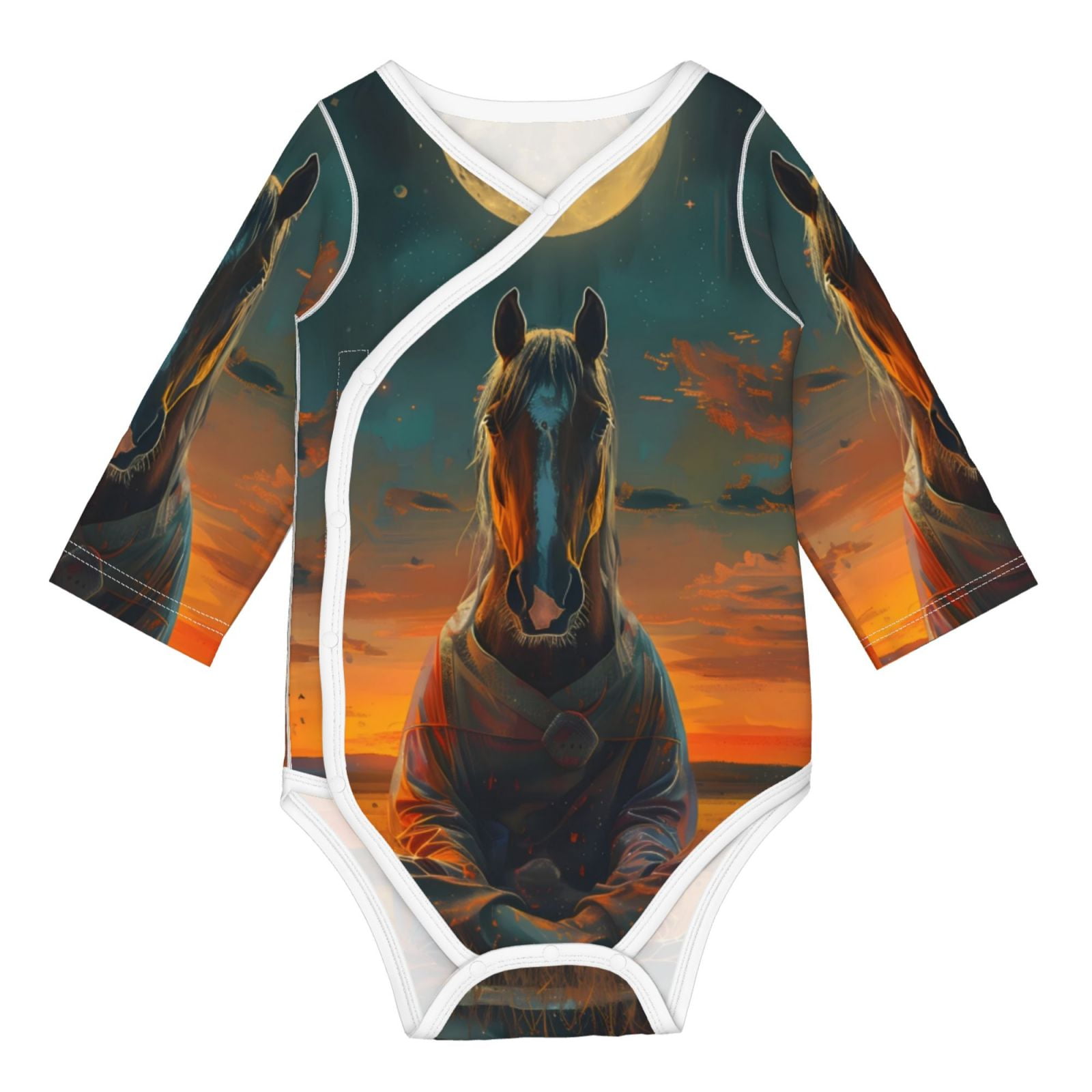 Adobk Sunset Prairie Meditating Horse Print Baby LongSleeve Bodysuit