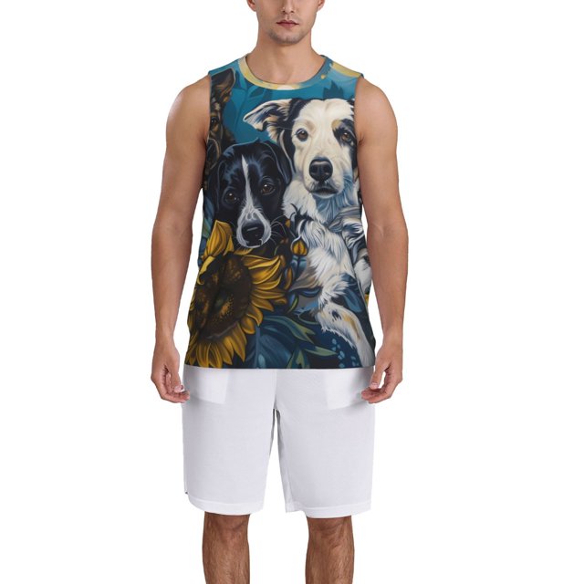 Adobk Sunset Sunflower Dog Print Basketball Jerseys Sports Fans Shirts