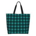 Adobk Teal On Black Plaid Print Stylish Canvas Tote Bag with an