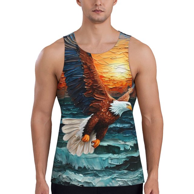 Adobk Textured Bald Eagle Print Men's Workout Tank Tops Sleeveless Mesh