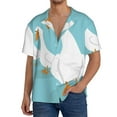 Adobk Three White Geese Print Men's Casual Button Down Shirt Summer