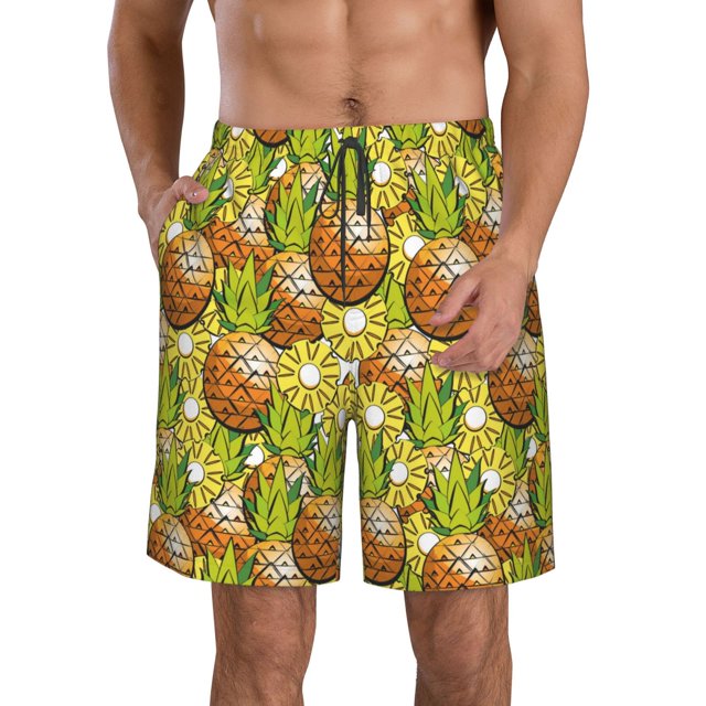Adobk Tropical Summer Fruit Print Men's Swim Trunks Hawaiian Bathing