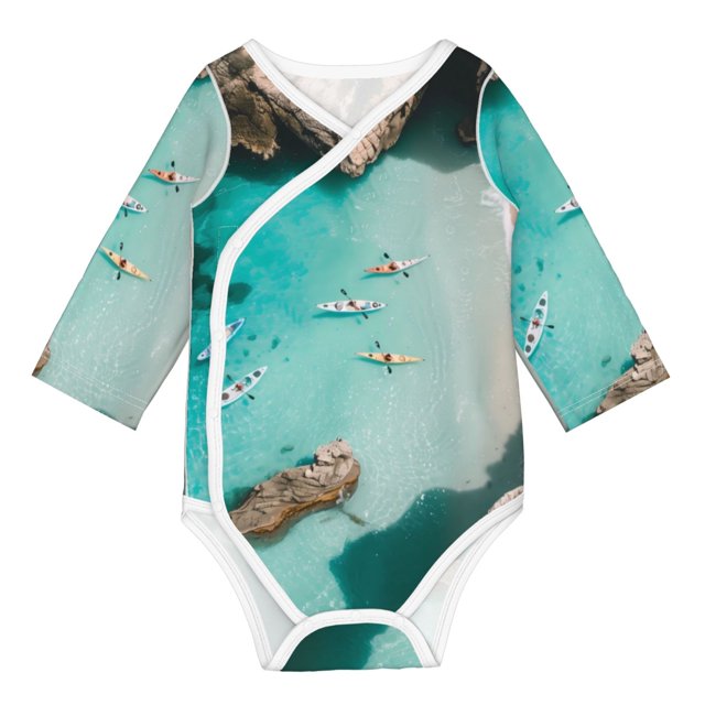 Adobk Turquoise Beach Kayaking Print Baby LongSleeve Bodysuit Baby