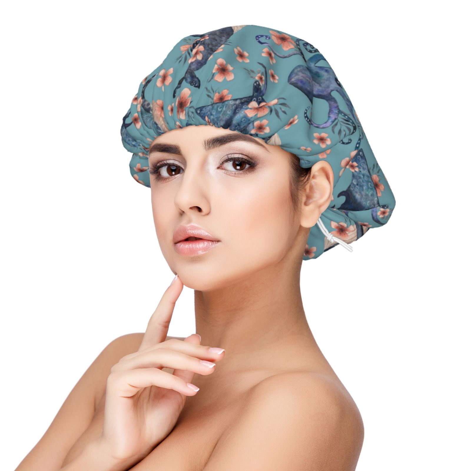 Adobk Underwater Animals and Flowers Print Satin Bonnet, Night Sleep ...