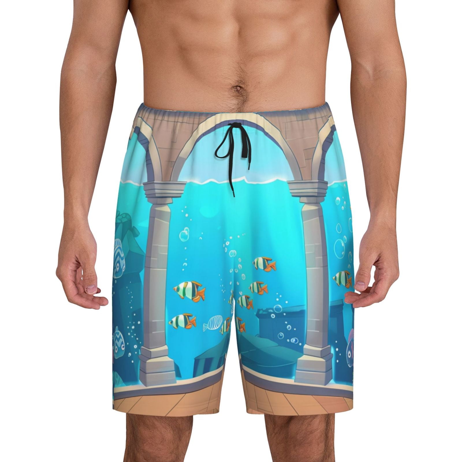Adobk Underwater Aquarium Arches Print Pajama Shorts for Men Pjs
