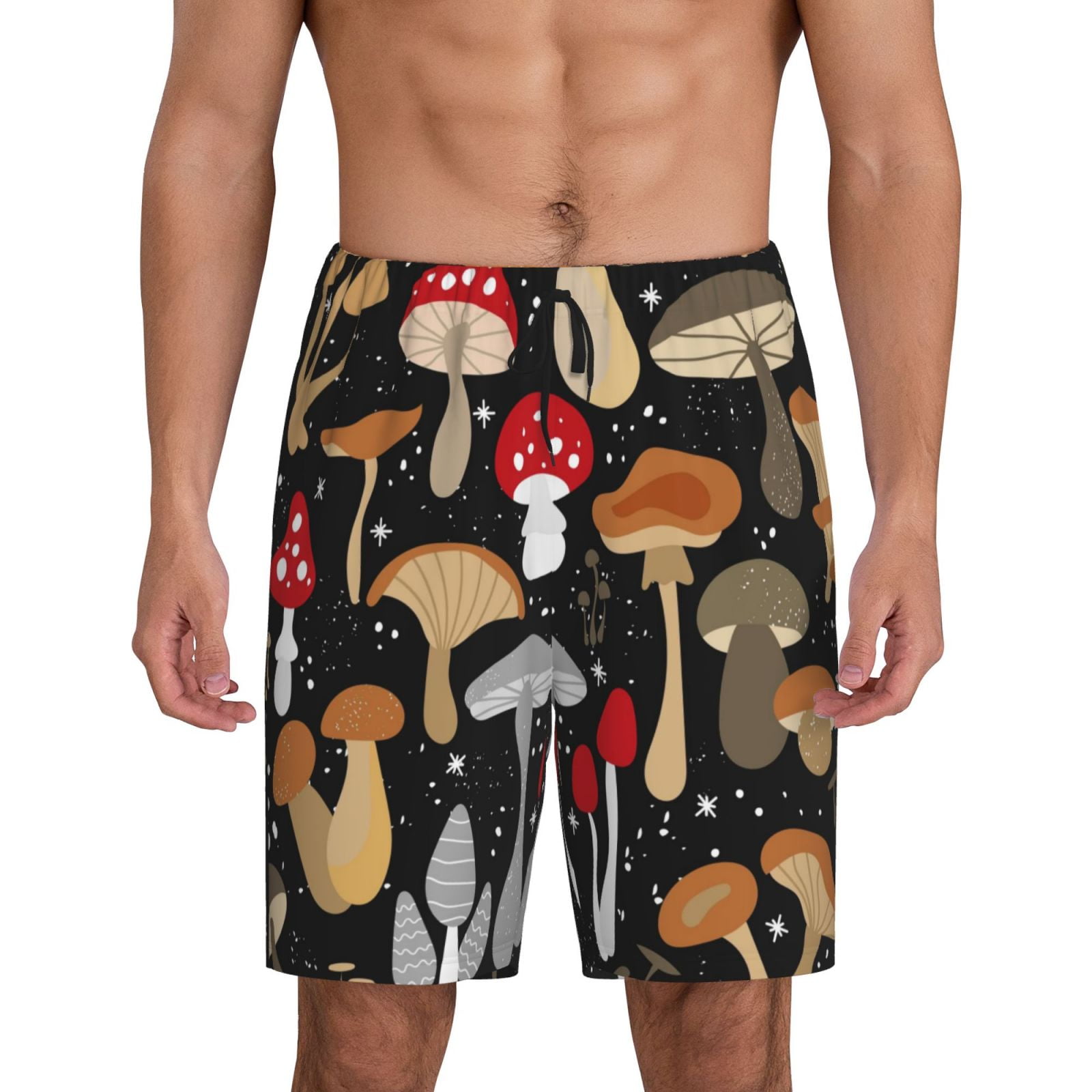 Adobk Various Mushrooms Print Pajama Shorts for Men Pjs Bottoms Sleep